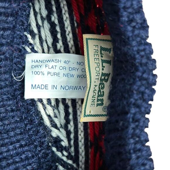 L.L. Bean VTG 80s Norway Birds Eye Fair Isle Reindeer Knit Sweater Jumper Small - Picture 4 of 4